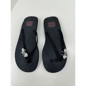 Chilis Womens Flip Flops Size 6 Black Rhinestone Butterfly Suede Thong NEW